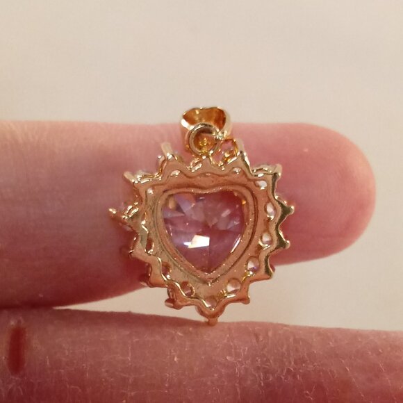 18K Yellow Gold Filled Pretty Pink Heart Diamond Zircon Necklace Pendant 3.16ctw - Picture 4 of 7